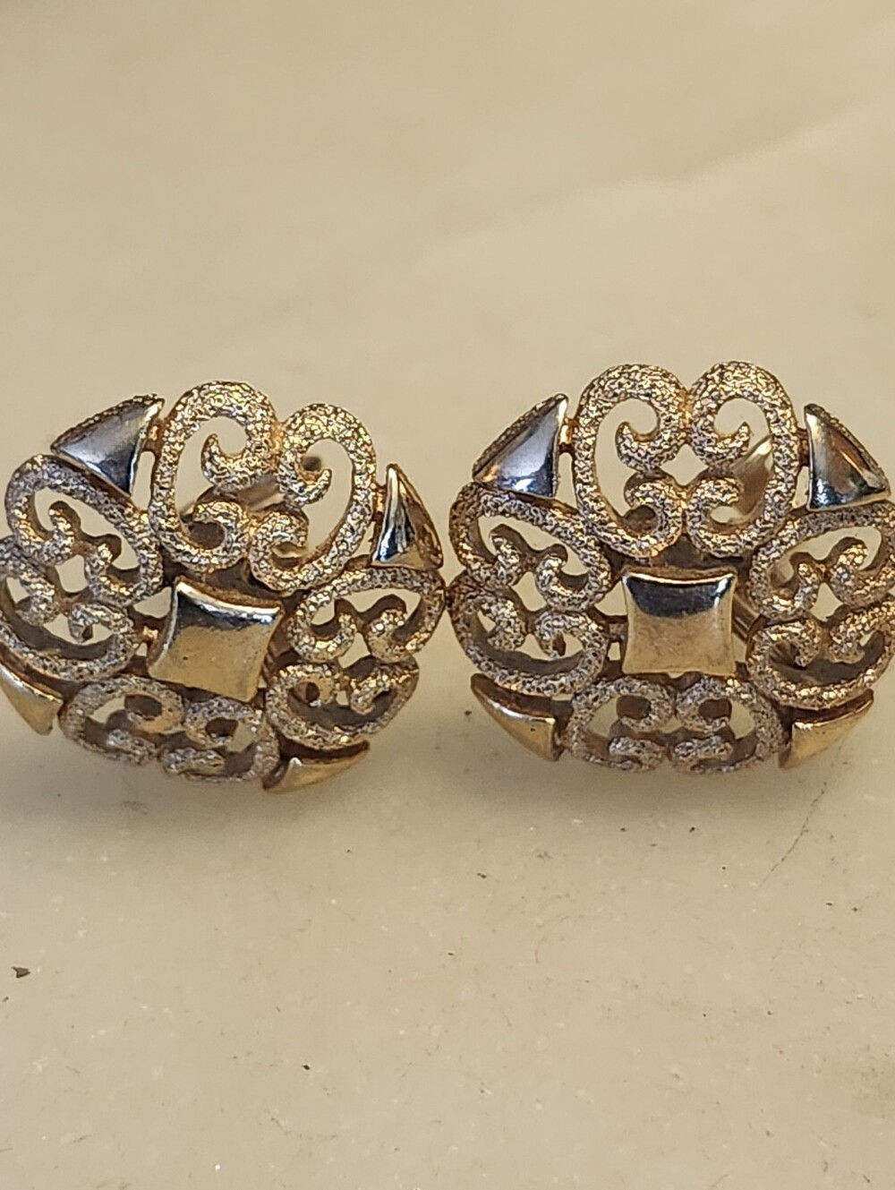 Avon "Precious Pretenders" Gold Tone Filigree Round Statement Earrings - Vintage